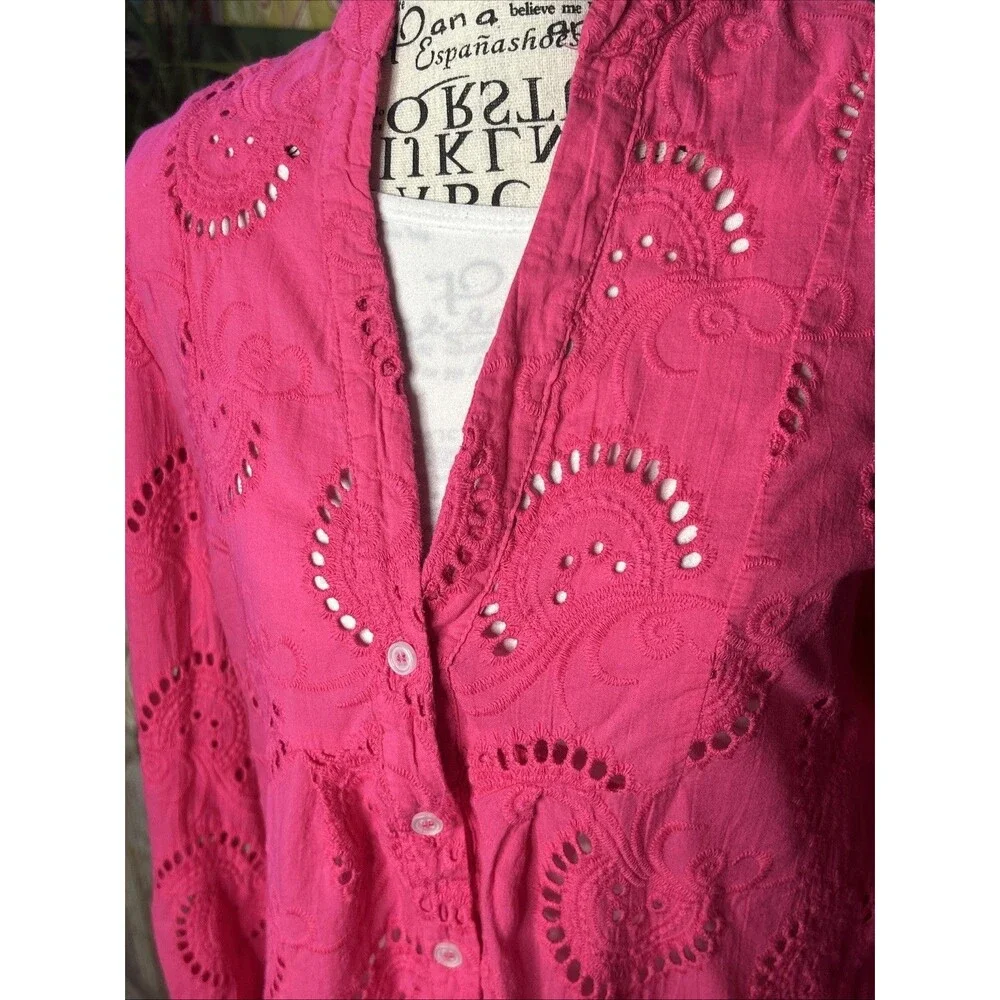 100% Cotton Pink Eyelet Swimsuit Coverup Coastal Beachwear Vacation Coverup